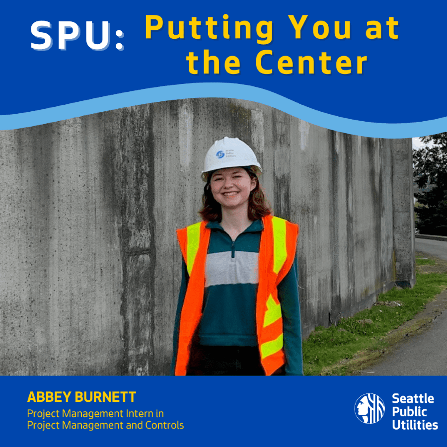 photo of Abbey Burnett with graphic overlay with text SPU: putting you at the center 