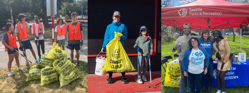 Community members participating in various cleanup events.