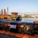 Flood barriers on the banks of the Duwamish River in the South Park neighborhood.