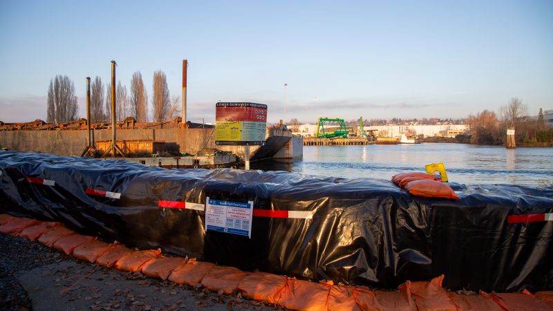 Flood barriers on the banks of the Duwamish River in the South Park neighborhood.
