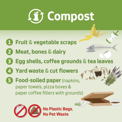 Examples of what is allowed and not allowed in compost.