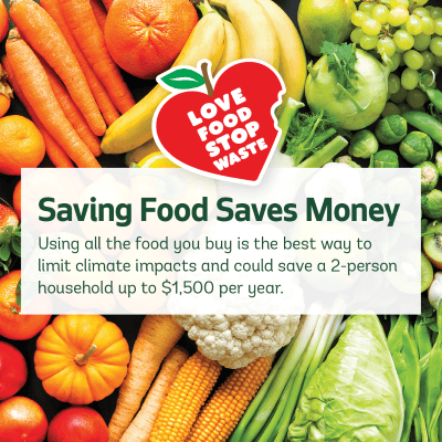 Love food, stop waste campaign logo with produce.